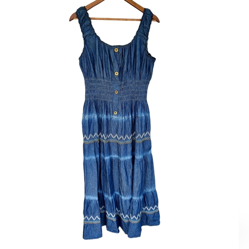 Chambray Fit and Flare Maxi Dress